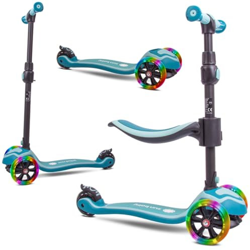sun baby Roller Scooter Kinder 3 Jahre, LED große 3 Räder, Abnehmbarem Sitz, Kinderroller, Childern's Scooter (Türkis)