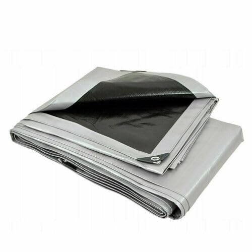 Tarpaulin Waterproof Heavy Duty - Premium Quality- Silver/Black Tarp Sheet Made of 260gr/sm Reinforced Mesh, Outdoor Garden (4m x 5m / 13ft x 16ft)