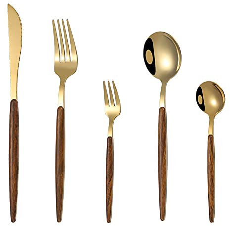 Ensemble Couverts De Table, 60 Pièces Ensemble De Couverts En Acier Inoxydable Or, Y Compris Couteau/Fourchette/Cuillère/Thé/Dessert Vork, Pour 12 Personnes,D'or,60pcs