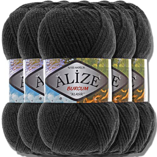 Hobby YARN 3x Etikettenlabel mit Alize Burcum Klasik Wolle Premium 5x100g als Set, Yarn, Garn, Strickgarn, Farbverlauf, Babywolle zum Häkeln, Stricken, Kleidung, Schals (Black - 60)