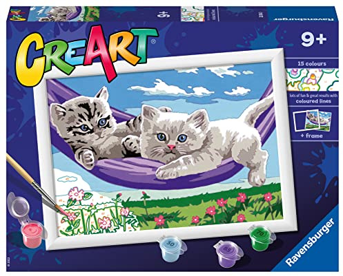 Ravensburger - CreArt Serie D: Sobre la Hamaca, Kit para Pintar por Números, Contiene una Tabla Preimpresa, un Pincel, Colores y Accesorios, Juego Creativo para Niños y Niñas 9+ Años