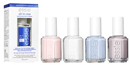 essie Nagellack Geschenkset Frauen „Lieblingsfarben“ für farbintensive Fingernägel, Nagellack without a stich + saltwater happy + blanc + ballet slippers + Base/Top Coat all-on-one, 5x 13,5 ml