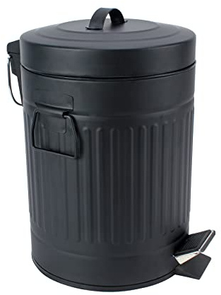 SIMPLEMADE Round Step Trash Can, Stainless Steel with Lid, Small Metal Wastebasket/Garbage Can for Bathroom, Office, Black, 5 Liter / 1.3 Gallon -