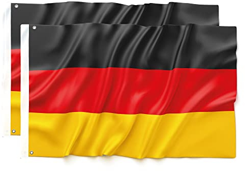 2 Deutschland Flagge 90 x 150 cm - Ultrastark, Doppelfunktion mit 2 Ösen und Stabschlaufe, 2 deutsche Nationalflagge