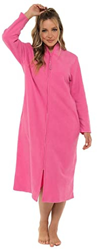 Accappatoio da donna in morbido pile lungo, taglie dalla 38 alla 52, zip anteriore, Rosa, 36-38