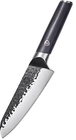 MITSUMOTO SAKARI Couteau de Cuisine Santoku 17 cm, Couteau Cuisine Forgé à la Main 3 Couches, Couteau Japonais à Couper la Viande Super Tranchant (Manche en Pakkawood et Boutique Boîte en bois)