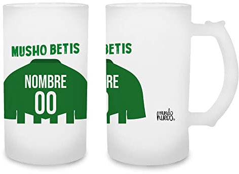 Jarra de cerveza personalizada con texto. Regalo original. Betis. Regalo equipo de futbol. Haz un regalo único