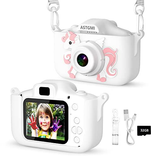 ASTGMI Kinder Kamera,2.0”Display Digitalkamera,Geschenke für 3 4 5 6 8 7 9 10 11 12Jahre Jungen mädchen,1080P HD Anti-Drop Fotoapparat Kinder für Geburtstagsgeschenk Weihnachten Spielzeug White