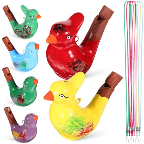jojofuny 6Er Set Keramik Vogelpfeifen Mit WasserfüLlung Bunte Vogelwasserpfeifen FüR Kinder PäDagogisches Pfeifenspielzeug Mit Trageband Realistische Vogelstimmen FüR Party Und Geburtstag