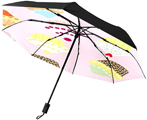 GISPOG Parapluie pliable automatique Dessin animé Cupcakes Dessert Imperméable Compact Soleil et Pluie Parapluie Voyage, 1 couleur, taille unique