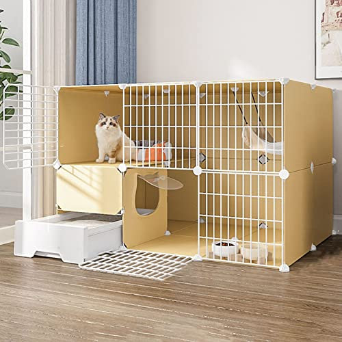 CHEMYO Katzenkäfig – Katzenkäfige für den Innenbereich, Katzentransportbox, Laufstall, großer 2-stöckiger Heimwerker-Katzenkäfig, Übungszaun, Käfig mit Tür und geschlossener Katzentoilette für Kätz