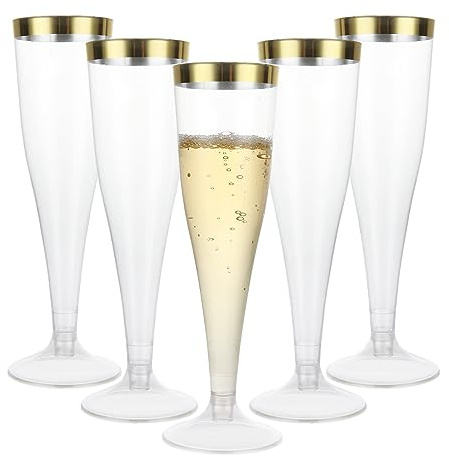 VIDETOL 100 Pcs Plastic Champagne Flutes, 133ml/4.5oz Plastic Champagne Glasses Reusable, Clear Champagne Flutes Great for Wedding, Christmas, Birthday Party and Daily Use