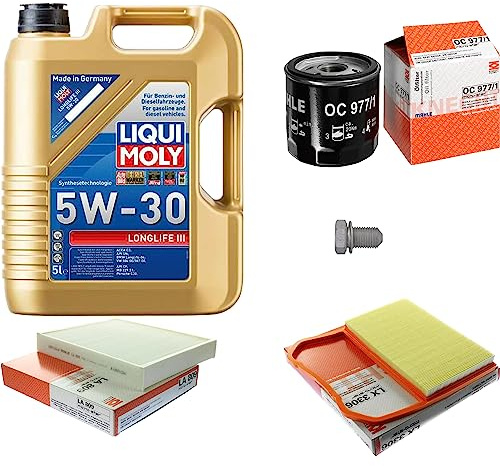 Inspektionspaket 5L 5W-30 für Fabia III Kombi Polo Van Ibiza IV Sportcoupe | Motoröl LIQUI MOLY Longlife III 5W-30 Ölfilter Luftfilter Innenraumfilter Ablassschraube