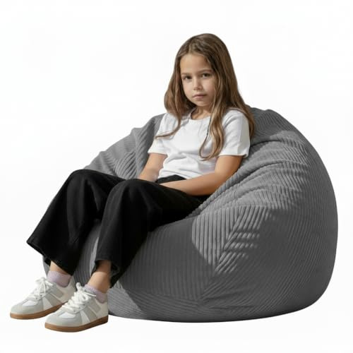 Stuffed Animal Storage Bean Bag Cover (No Filler), Corduroy Kids & Toddler Bean Bag Chair for Teens & Adults, Toy Storage Organizer, Comfy Sofa for Playroom (Dove Gray, Kids (Cover Only)