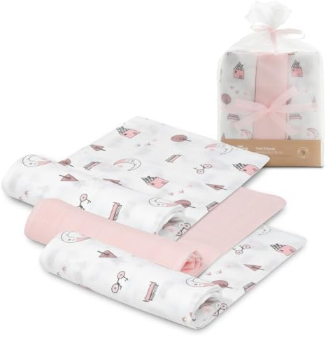 INTERBABY · Packung mit 3 Muslin Tücher aus Bambus&Baumwolle MOON rosa· 55x70 cm · Saugfähig und atmungsaktiv und ideal zum Reinigen, Abwischen und Abdecken von Neugeborenen