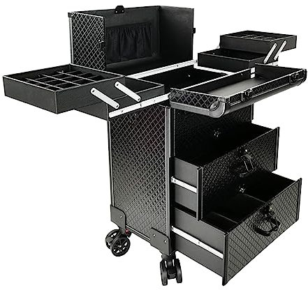 Make Up Koffer Professionell Schminkkoffer, Kosmetikkoffer Mit 4 Rollen, Trolley-Koffer, Kosmetikkoffer Alu Beauty Case, Professioneller Reise Make Up Tasche Artist Train Case Trolley, Schwarz ( Color