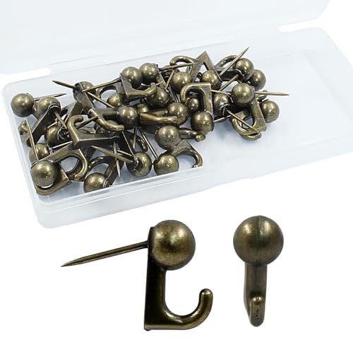 Zorfeter 30 Stück Pinnnadel-Bilderhaken, dekorative Pinnnadeln, Aufhänger zum Aufhängen an der Wand, Reißnägel für Holz- oder Stoffwand, Pinnwand (rund, Bronze)