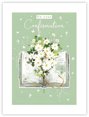 Confirmation Congratulations Card - For Him/Her - Religious Design - Bible and Flowers - Eco-Friendly - Recyclable