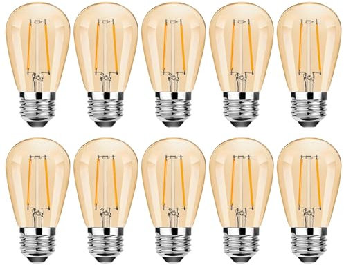 ProCrus Dimmbar E27 LED Glühbirne,Vintage 2W S14 E27 Leuchtmittel,2700K Warmweiß,180 Lumen Ersetzt 15 Watt Glühlampen,Retro LED Filament Glühbirne,für Lichterkette Ersatzbirne,Amber,10 Stück
