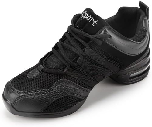 Scarpe Jazz Donna Scarpe da Ginnastica Lacci Cuscino Traspirante Scarpe da Ballo Femminile Signore Suole Divise Scarpe da Danza a Camminare Sportive Moderna Danza (Tanz-J12, 34EU)