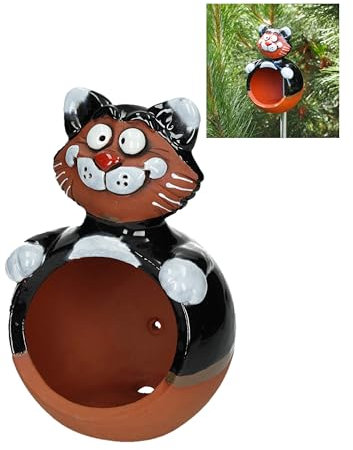 Midene Gartenstecker Keramik Handgefertigt - Gartendeko für Draußen Wetterfest - Garten Deko Keramik - Vogelfütterer Gartenfiguren & Gartenstatuen - Katze Schwarz
