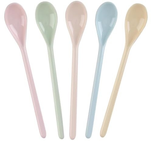 Eierlöffel Kunststoff, 5 Stück Farbe Plastiklöffel Klein, Lange Löffel, Plastik Löffel Für Imitation Porzellan, Marmeladenlöffel, Anti Tropfen Geschirr Für Wohnküche,Eier,Kaffee,Joghurt,Eis,Getränke
