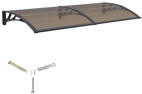 Pensilina Tettoia per Porta Balcone Esterno 150x100 cm in Policarbonato,Baldacchino Tetto per Finestra e Veranda, con Protezione UV, Antipioggia e Antineve