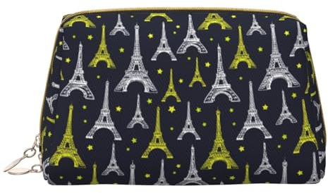 Novastar Grande trousse de maquillage de voyage - Tour Eiffel glod - En cuir PVC - Avec fermeture éclair - Trousse de maquillage portable - Trousse de toilette pour femme