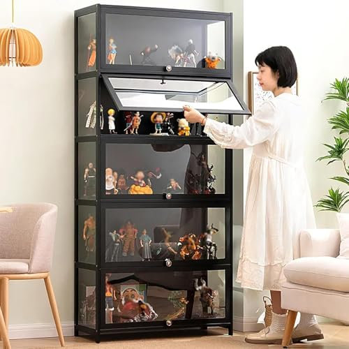 Koubhyj Glass Display Cabinets with Acrylic Doors, Easy To Clean for Kids Playroom, Bedroom (80x33x172cm-5Layer/Black-Three Sides Transparent)