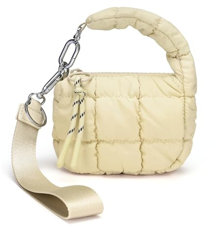 DOYOGI Mini Quilted Wristlet Bag for Women, Puffer Handbags,Evening Bags,Charm Lipstick Bag,Cute bag Charm for Gift (Beige)