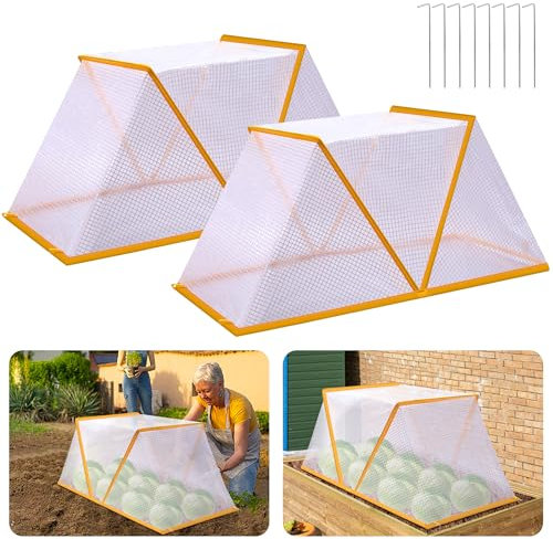 2 Pcs Garden Row Accelerator Plants Cover, 32.2 x 13 x 14.1 Foldable Raised Garden Beds Vegetable Rows Plant Protector, Plant Net Cage Guard Greenhouse Cover for Protect Vegetable Fruit from Animal