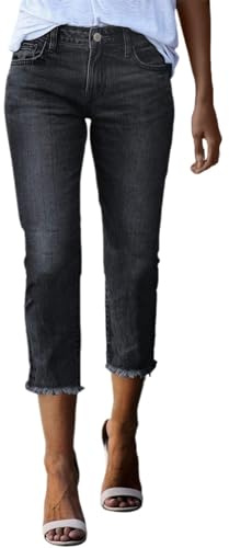 Pantalón De Vestir para Mujer Pantalones Vaqueros Capri elásticos de Pierna Recta para Mujer Pantalones Invierno Mujer Vaqueros Gris Mujer (Black, XL)