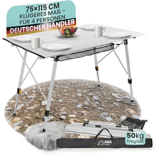 Camping Klapptisch höhenverstellbar bis 78 cm Aluminium Campingtisch faltbar Camping Rolltisch 4 Personen Balkontisch Klapptisch Silber leicht mit Tragetasche Netz Aufrollbar klappbar
