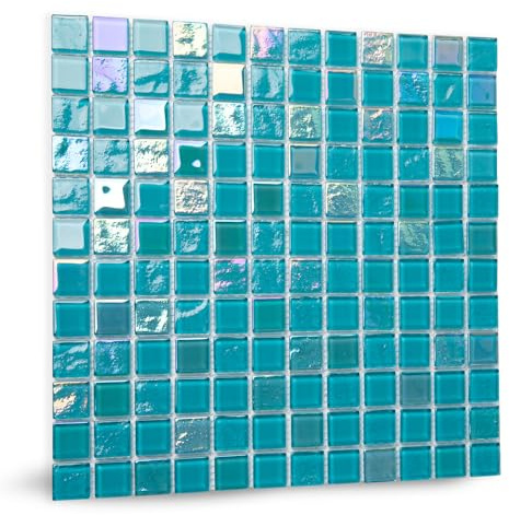 Adedeo Glasmosaikfliese Vanadiumblau, 30,5 x 30,5 cm, glänzende Glasfliese für Schwimmbad, Küche, Spritzwasser, Brunnen, Spa, Wand (5 Stück, 5 m²)