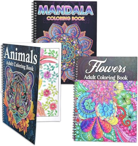 Atoke 3 Pack Malbuch für Erwachsene, Spiral gebundene Ausmalbuch für Erwachsene, 30 Mustern, Mandala Tier und Blumen, Malbuch für Stress Abbauen und Entspannen