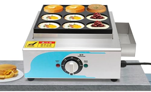 SaryEdge Piastra elettrica per Dolci Commerciale, Piastra per frittate Antiaderente, Padella per Mini Pancake con 9 Fori, Controllo della Temperatura Sicuro da 50 a 300 ℃, riscaldame(