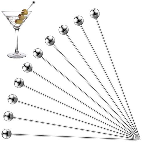 WUSJCOF Pics à cocktail en acier inoxydable, 10 pièces, Réutilisable en métal, Bâtonnets, Pic Aperitif, Pique Cure Dent Metal, Brochettes pour Bar, Grillades, Snacks, Finger Food, Antipasti