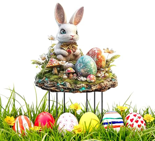 LUMOOM Osterdeko Outdoor, Ostern Garten Hase Dekorationen, Acryl Garten Plug Osterhase Dekorationen, Frühling Hase Ostern Zeichen für Draußen und Drinnen Gartendeko (B)