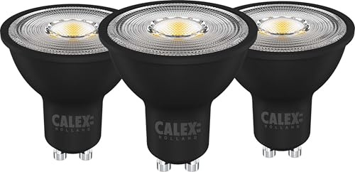 CALEX Faretto LED GU10, Nero, 2700K Luce calda, con sensore giorno/notte, per Interni & Esterni, Confezione da 3