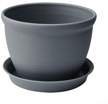HEIBTENY Macetas de plástico con parte inferior 20X14x14cm Maceta contenedor de plantas macetas de interior con bandejas de paleta para oficina casa jardín (gris + fondo)