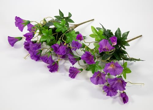 Seidenblumen Roß 2 Stück - Petunienbusch 28cm ZF künstliche Pflanze künstliche Petunie Kunstblumen Kunstpflanzen (Lila)