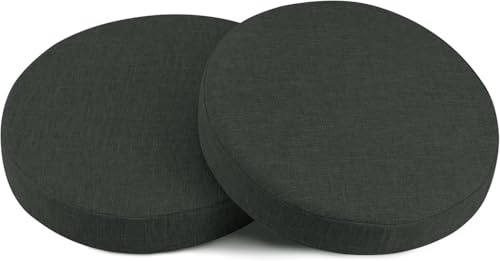 Rund Sitzkissen 35/50/40/30/45 cm Stuhlkissen 2 Pieces Leinen Sitzpolster Abnehmbares Memory Schaum Runde Sitzauflage für Stuhl Bank Hocker Küche Esszimmer Garten Büro(Dark gray,Diameter: 45CM/18in)