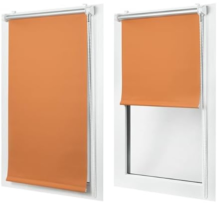 MakoStyl Rollos für Fenster Ohne Bohren - Verdunklungsrollo Orange 70 cm Breite x 150 cm Höhe - Doppelrollo Klemmfix Ohne Bohren - Fenster Rollos für Innen 100% Blackout - Verdunkelnd Duo Rollo
