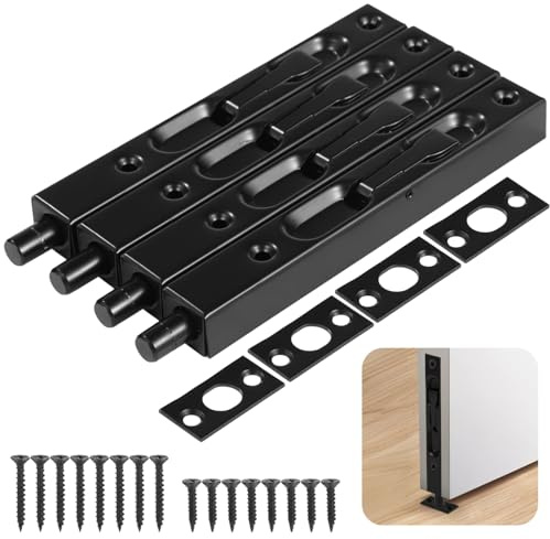 4 PCS Hidden Door Bolt Latches, 6 in Stainless Steel Concealed Latch Lock for Double Doors, Invisible Sliding Bolt for French Doors, Includes Mounting Screws, Spacers for Enhanced Home Security