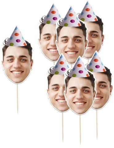 Personalized Photo Face Cutout Cupcake Toppers, Customised Birthday Party Table Decorations For Men Women Kids Teenagers PH-20