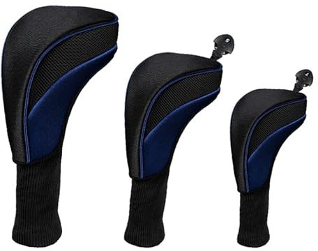SQIANKUN Copri Mazza Copritesta for Mazze da Golf for Driver ibridi da Fairway Woods Set di Copricapo for Mazze da Golf a Collo Lungo in Maglia Sportiva da 3 Pezzi Coprimazze(Blue)