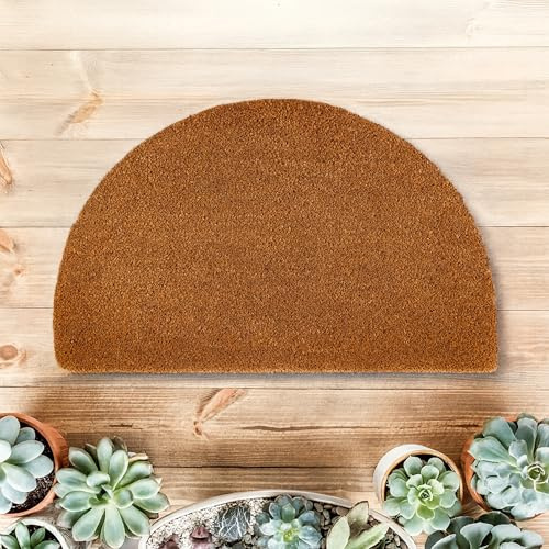 Felpudo de coco para interiores y exteriores cubiertos, 30 mm, 60 x 90 cm (semicircular) | Felpudos de fibra natural sostenible, alfombrilla antideslizante y robusta de fibra de coco y de fácil cuidado