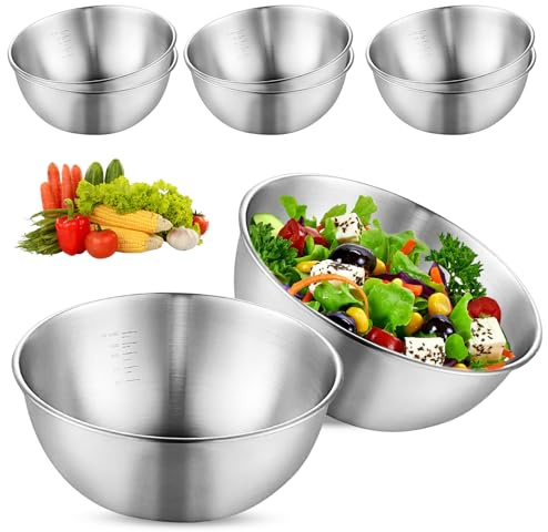 PRITOK Set di 8 ciotole da insalata impilabili in acciaio inox, diametro 19 cm, con marcatori di qualità, ciotole per insalata, snack, salse, cereali