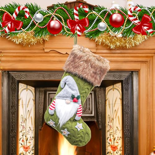 Szhhrxi Nikolausstrumpf, 40CM Weihnachtsstrumpf, Nikolaus Socken zum Befüllen & Aufhängen, Gestrickte Weihnachtssocken Deko, Weihnachtsdekoration für Kamin, Weihnachtsbaum, Wand, Treppe (Grün)