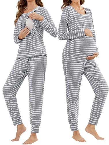 SWOMOG Women Maternity & Nursing Thermal Underwear Set Postpartum Pajamas Breastfeeding Long Sleeve Base Layer Pregnant Pjs